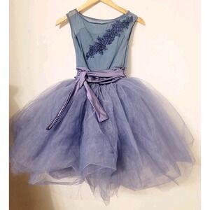 Weissman Dance Costume Blue Mesh Dress  Wrap Tie LC Bluish‎ Gray Tutu One Piece